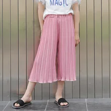 Свободные штаны для девочек летняя одежда Новинка года, стильные тонкие плиссированные штаны-капри из шифона свободные женские летние детские брюки