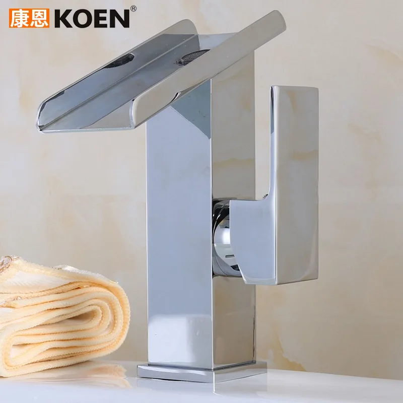 

Wash Basin Faucet Copper Waterfall Wash Basin Faucet Single Bore Inter-platform Basin Hot And Cold Mixing Faucet