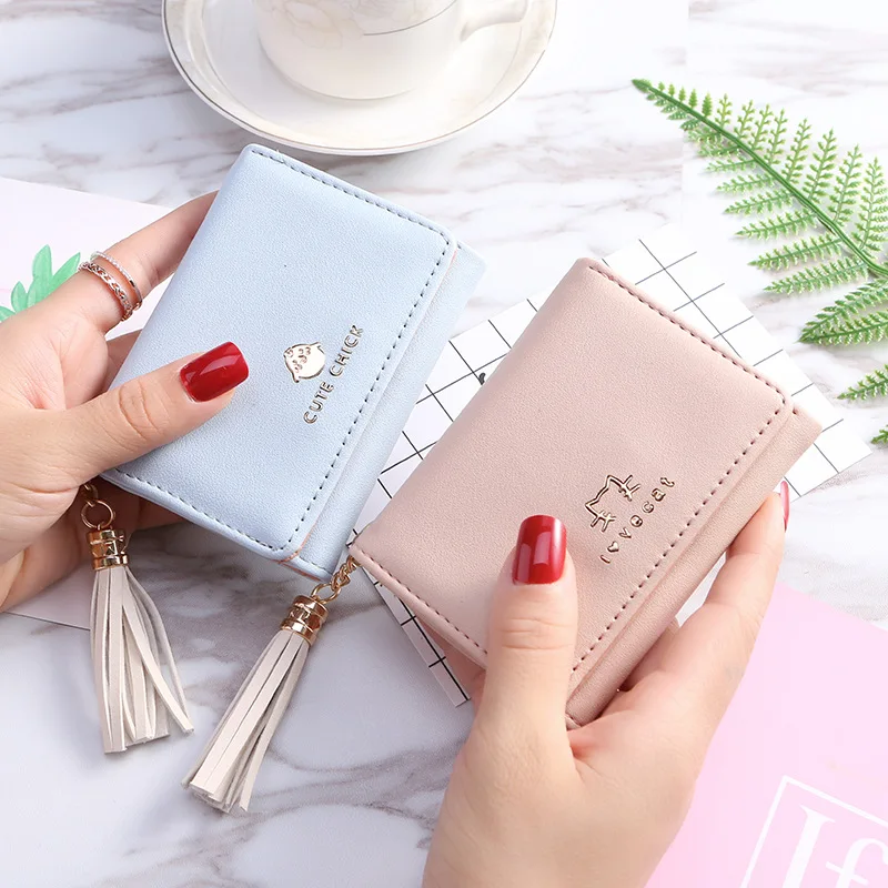 

2020 New Style Factory Direct Women's Purse Women's Short Style Women's Tassel Sling Purse Wallet Card Bag PU Leather Black Soft