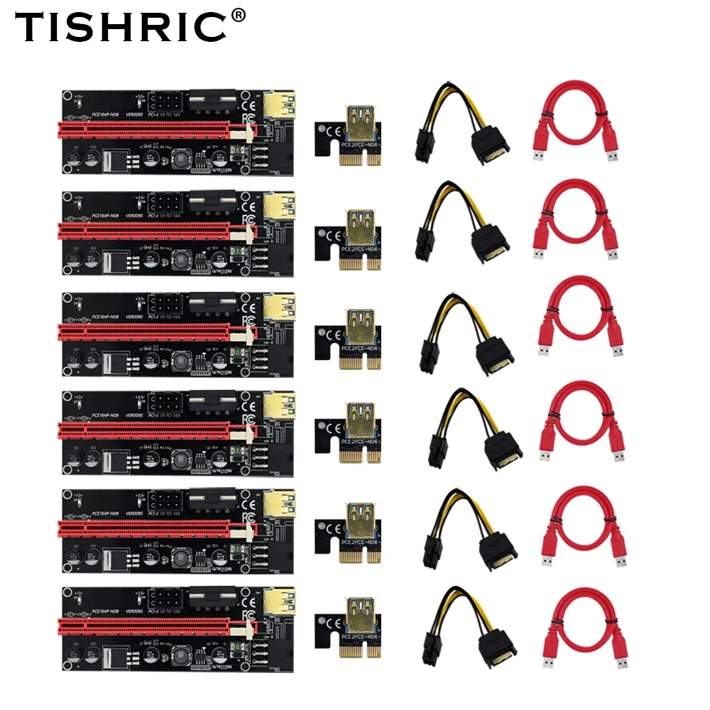 Райзер TISHRIC PCIE/PCI-E 009S карта 009 PCI E Express gpu 6Pin 1X 16X USB3.0 для майнинга ETH видеокарты |