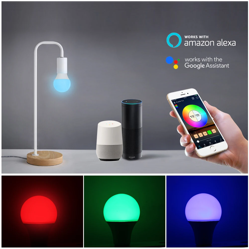 Умный wifi светодиодный светильник работает с Amazon Alexa и Google Home RGB + теплый белый E27 7