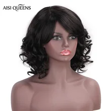 AISI QUEENS синтетические Короткие парики для женщин 12 дюймов с челкой волна воды черный натуральный парик афроамериканские Косплей волосы