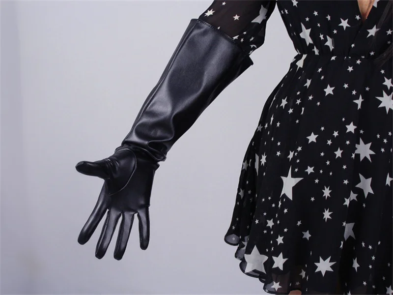 Длинные перчатки из лакированной кожи, 50 см, большие рукава, фонари, рукава, имитация кожи, зеркало, яркая кожа, фиолетовый, красный, DL-ZH1
