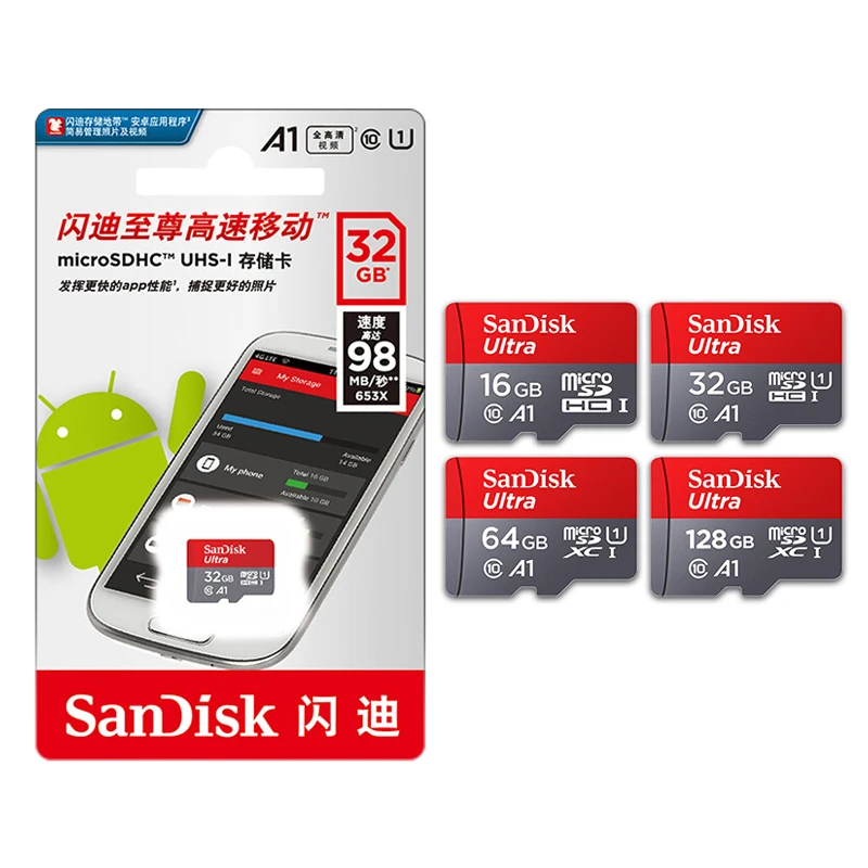 SanDisk карта Micro SD 256 ГБ 200 ГБ 128 Гб 64 Гб SDXC карта памяти 32 Гб 16 Гб SDHC флэш-карта A1 cartao de memoria флеш-накопитель