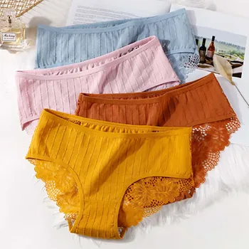 

Explosions Cotton Sexy Women Lace side Underwear Breathable Briefs Solid Color Woman Low Rise Lingerie Sexy Underwear Panties