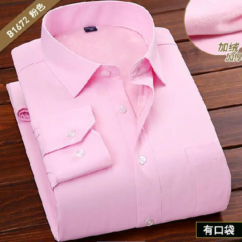Лидер продаж, мужские зимние фланелевые повседневные рубашки Camisa с добавлением шерсти, дышащие удобные однобортные теплые приталенные рубашки - Цвет: pink