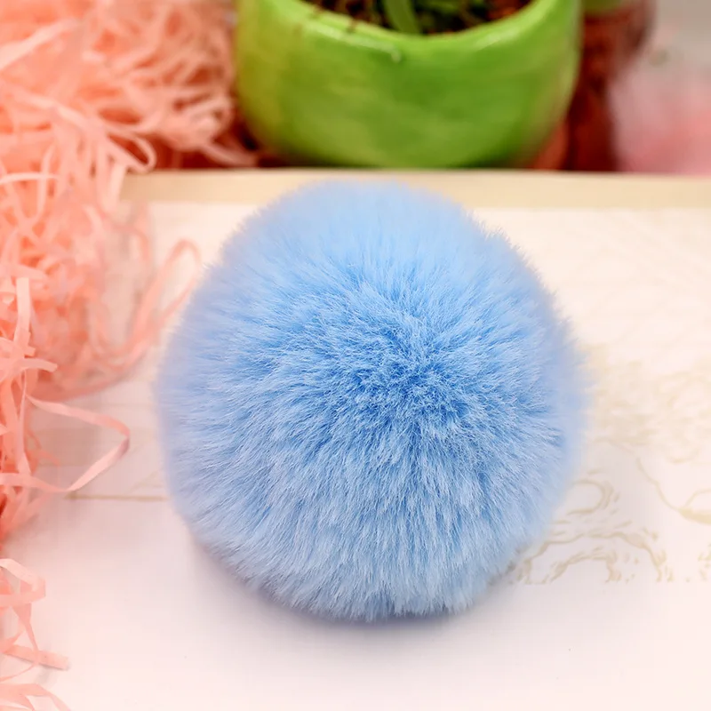 Porte-clés boule de fourrure de lapin Rex pour femme, joli pompon moelleux, gros pompons en fourrure douce, jouets de bande de sauna, accessoire de bijoux à bricoler soi-même, 6cm