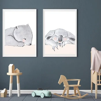 Dibujos Animados acuarela Koala canguro Postrs carteles nórdicos e impresiones cuadro sobre lienzo para pared cuadros para dormitorio infantil niños