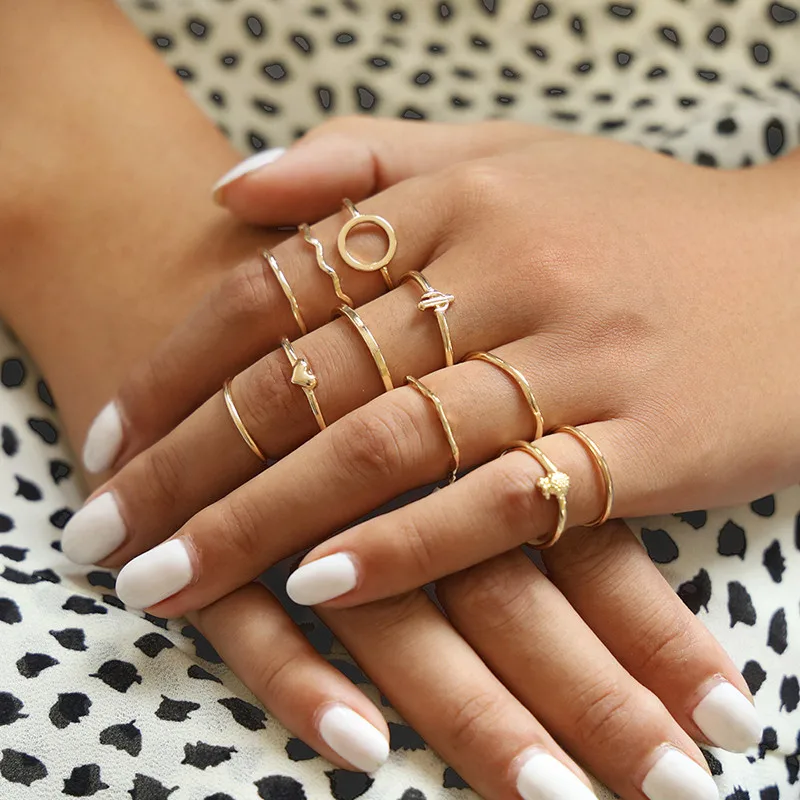 VAGZEB 11 шт./компл. простой дизайн круглые золотые Цвет набор колец для Для женщин ручной работы в виде геометрических фигур палец кольцо набор женских украшений подарки