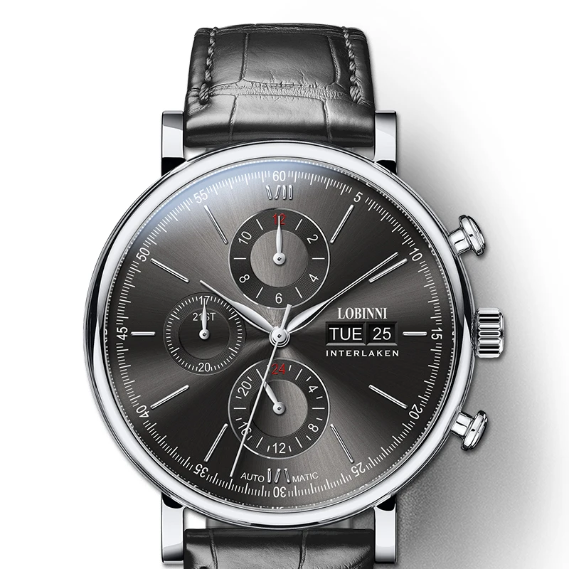 Skup LOBINNI luksusowy mechaniczny zegarek przekładniowy prezent dla mężczyzny mewa ruch automatyczny czarny własny nawijacz szafirowy zegarek marki mężczyźni metalowa ramka