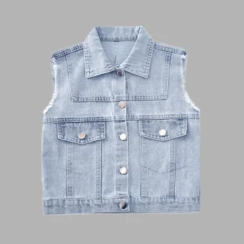 

2020 Baby Girl Clothes Denim Vest Fashion Kids Waistcoat Outwear For Girls Vest Children Clothing 4 6 8 10 12 Teenage Girls