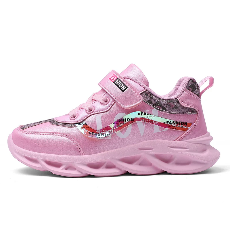 Pink Кожаная детская обувь; Детские кроссовки; повседневная обувь для девочек; школьные кроссовки для бега; спортивная мода; tenis infantil menina; - Цвет: Pink