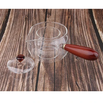 

300ml Glass Small Teapot With Wooden Handle Heat Resistant Water Coffee Pot