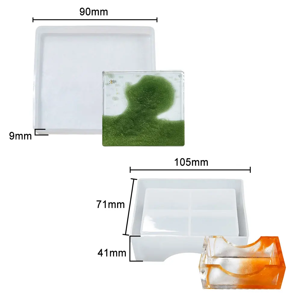 Silicone for Coaster Resin Molds Square Round Container Silicone Mould Cups Mats Diy Epoxy Resin Mold Coaster Storage Box