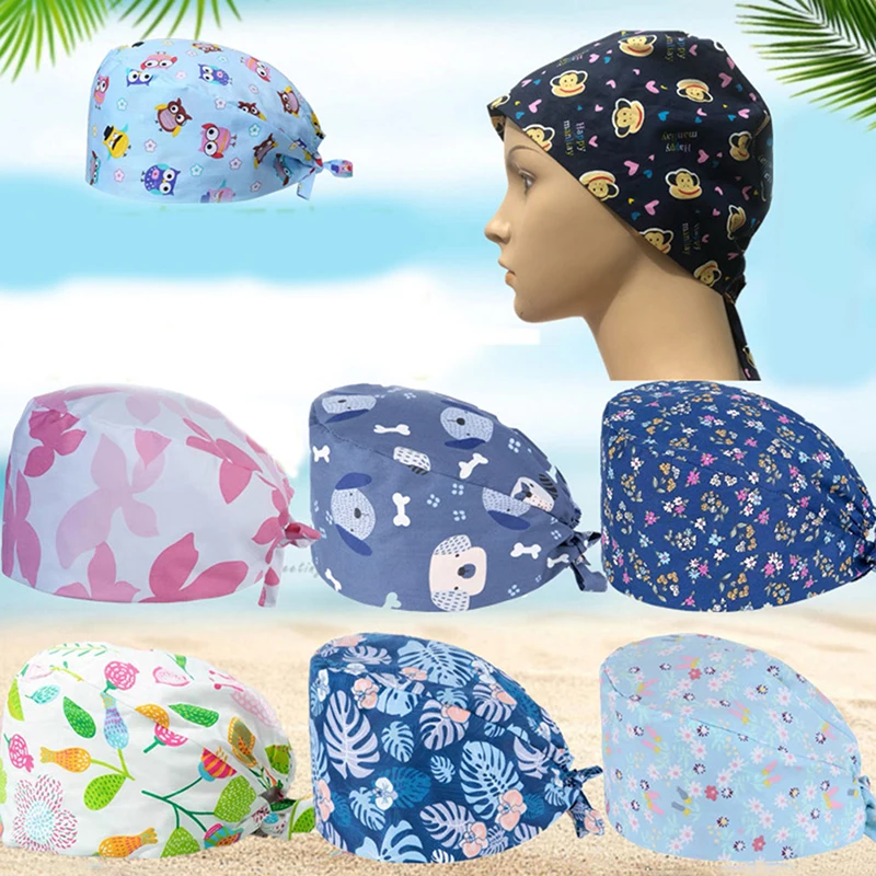 

Cotton Operating Room Hat Printing Hat Sweat-absorbent Pet Staff Work Hats Caps