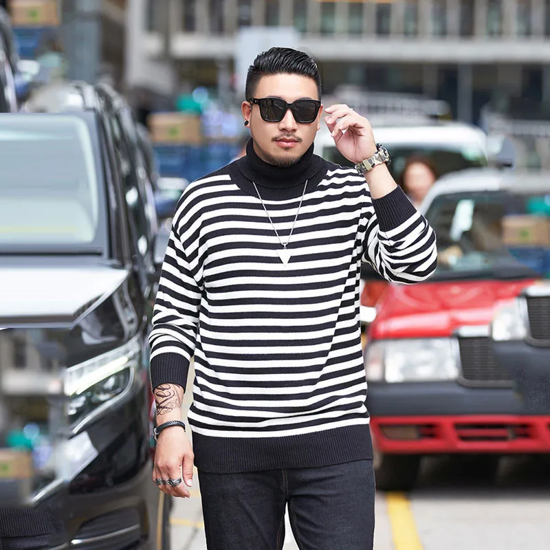 #^Special Price Men's Sweaters Tide brand Large size XXL-7XL Men's High Collar Striped Sweater Men's winter pullover for 140kg men