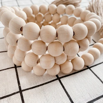 

With Tassels Nature Color Nordic Style Home Decor Wall Hanging DIY Crafts Wood/Jute Rope Wood Bead Garland