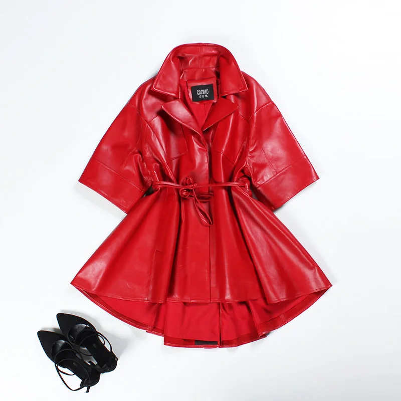 

2020 Genuine Leather Plus Size Long Autumn Women Vintage Korean Black Trench Dress Coat for Ladies
