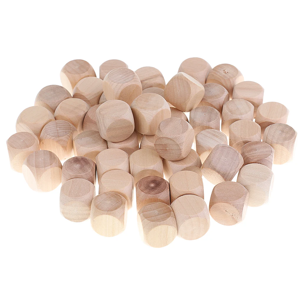 50 Lot Wooden Dice D6 20mm Blank Unfinished Craft Blocks Cubes Art Project