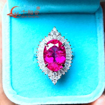 

artificial pink color ruby flower 925 silver Adjustable ring with 10*14mm 7.3ct main stone for jewelry