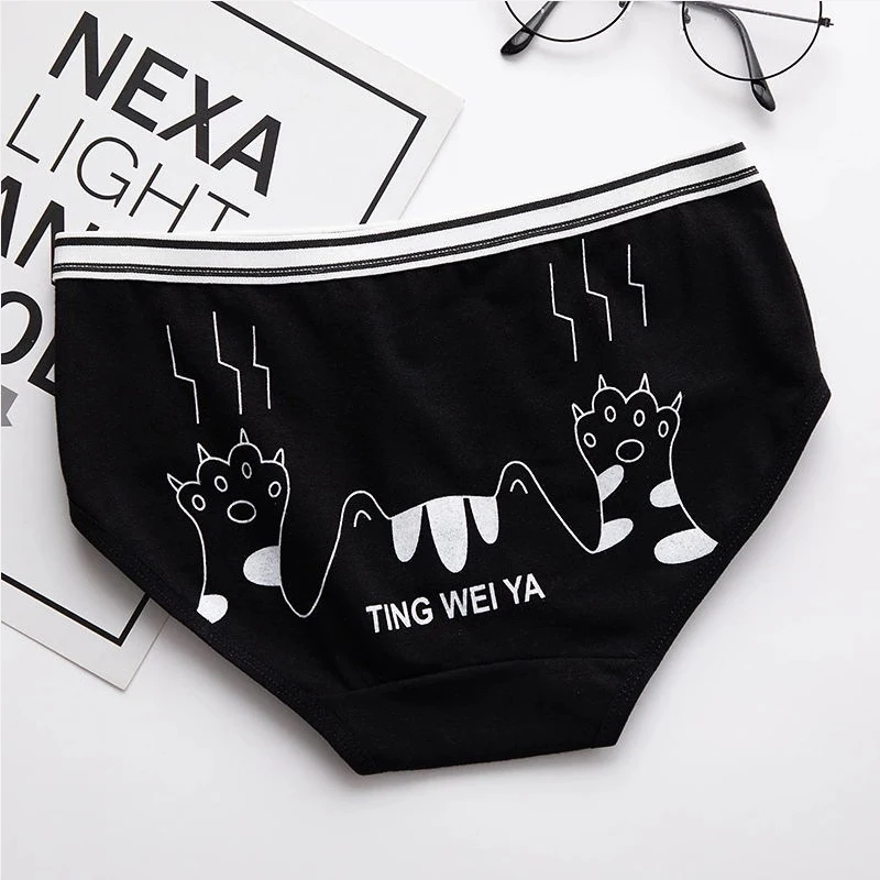 Милое нижнее белье с героями мультфильмов Kawaii Cat's Paw, женское нижнее белье, трусики, простые черно-белые трусики для девочек, Милые Удобные дышащие мягкие сексуальные трусики - Цвет: 2