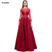 Винтаж кружевное платье трапециевидной формы с длинными рукавами Выпускные платья с вышивкой цветы Бисер с глубоким круглым декольте, индивидуальный заказ вечернее платье с блёстками