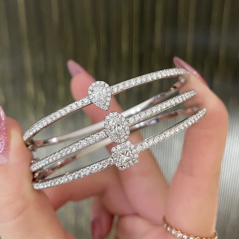He4796470a13a4a92be537db2695a6409P LUOWEND 100% Real 18K Au750 White Gold Bangle Genuine Natural Diamond Bracelet Luxury Party Jewelry Customize