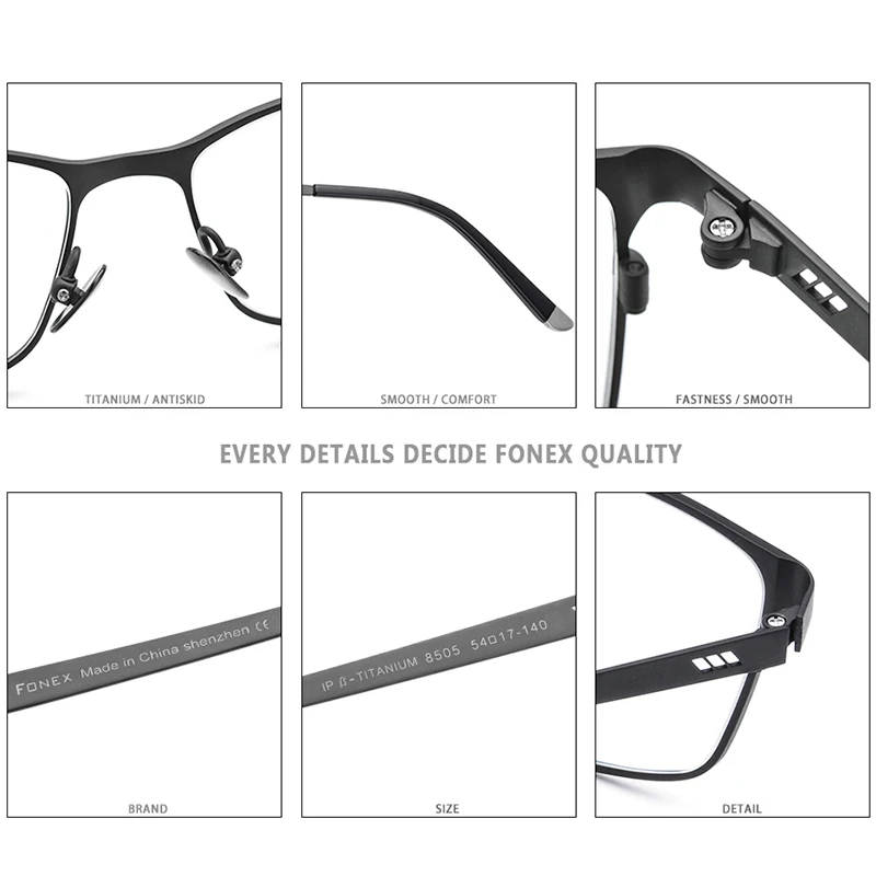 FONEX мужские очки из чистого титана, оправа, Новые квадратные оптические очки для близорукости, полная оправа, мужские очки по рецепту 8505