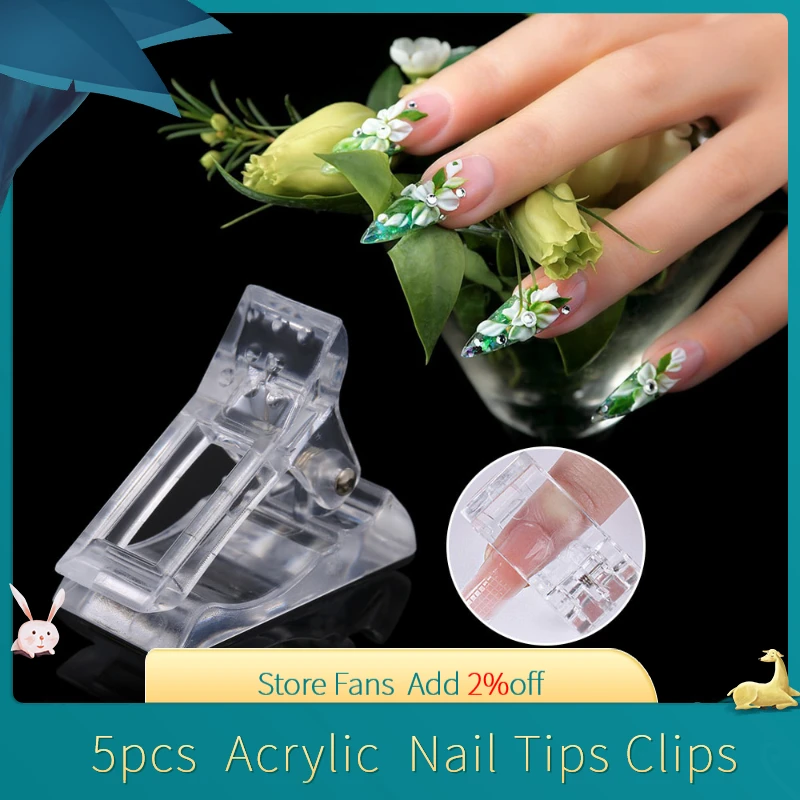 5Pcs Transparent Polygel Quick Building Nail Tips Clips Finger Nail Extension Professional Plastic Builder Manicure For Poly Gel