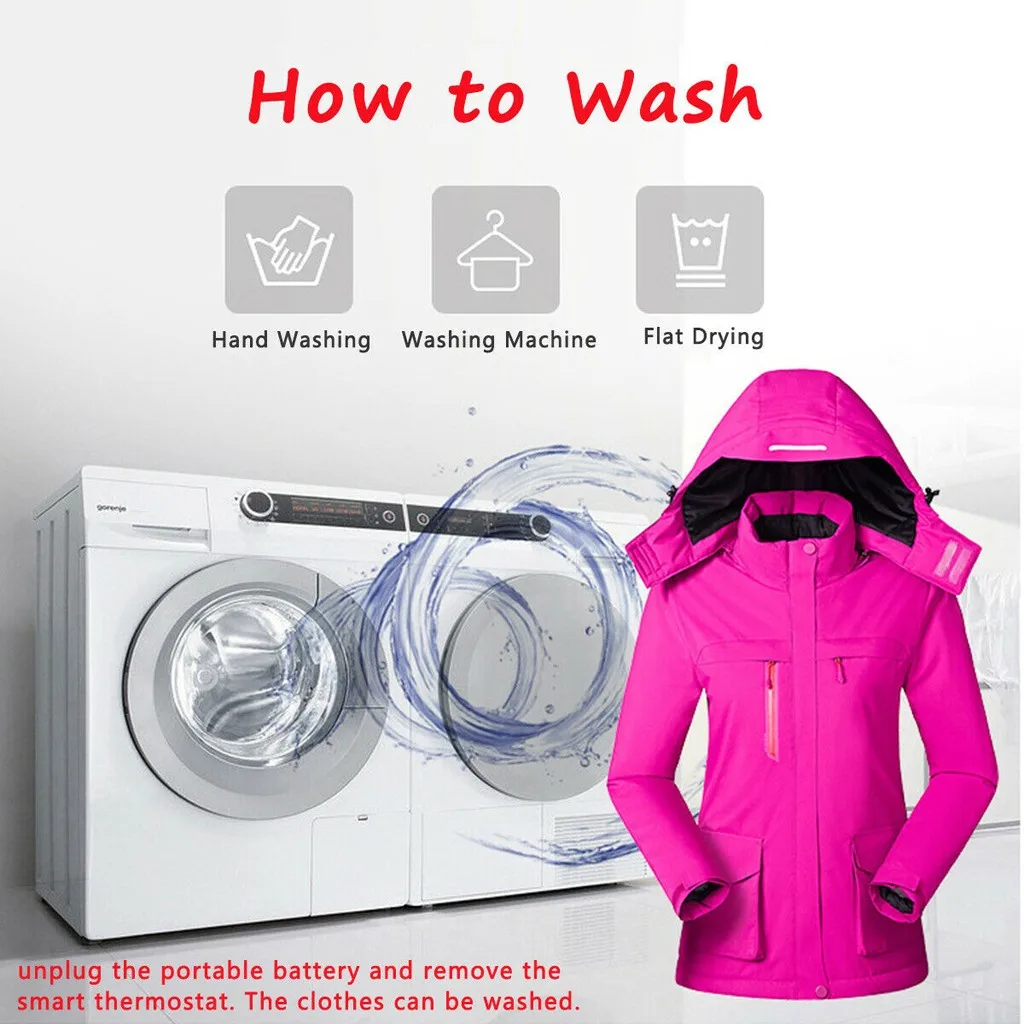 Women's Quick Dry Hiking Jacket Waterproof Women's Fashion Solid Color Smart USB Heating Warm Down Zipper Coat#g4