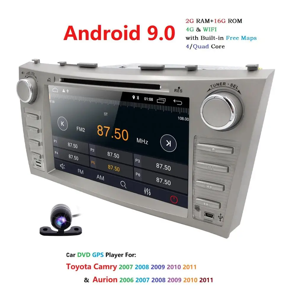 Sale 2 Din AutoRadio GPS Android 9.0 Car DVD Multimedia For Toyota Camry 2007 2008 2009 2010 2011 Aurion 2006 Head Unit Wifi 4G BT TV 4