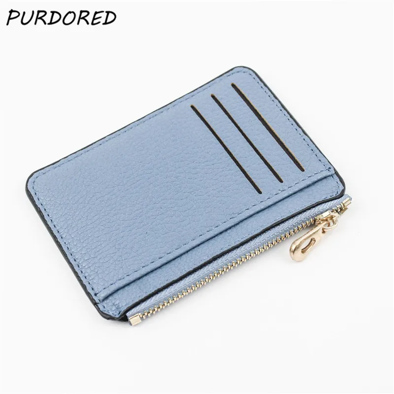 PURDORED-tarjetero delgado de cuero PU Unisex, funda con cremallera para tarjetas de negocios, Mini billetera para tarjetas de crédito, 1 ud.