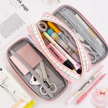 

Multilayer Sided Pen Bag Pencil Case Special Macaron Color Dual Canvas Pocket Storage Bag Pouch Stationery School Travel