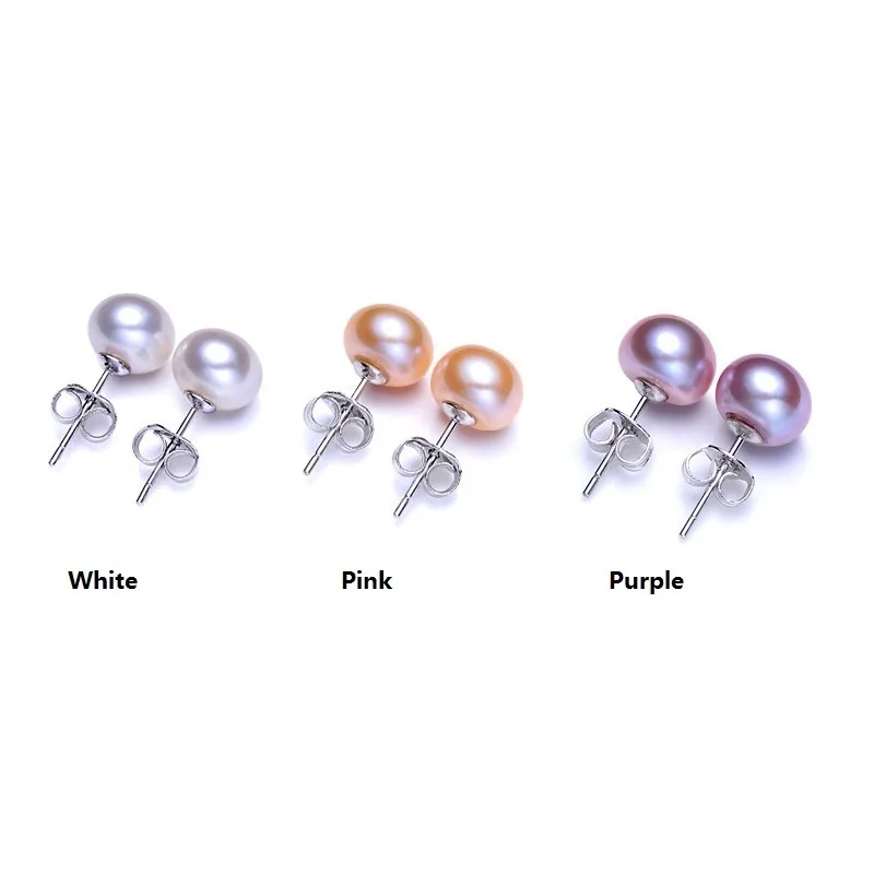 Natural Freshwater Pearl Stud Earrings Real 925 Sterling Silver Earring For Women Jewelry Fashion Gift - Image 5