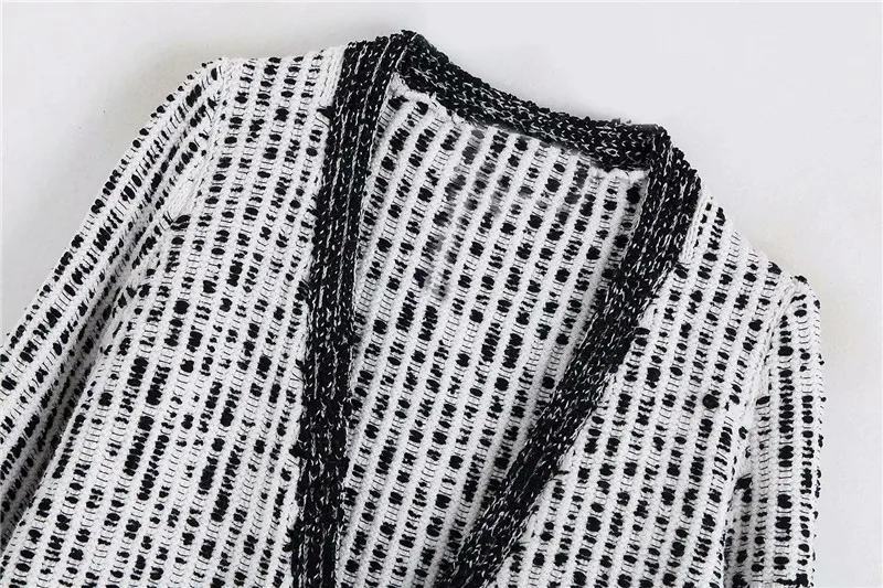 ZA Knit Cardigan Sweater Mixed Color V-neck Autumn Winter Double-breasted Jacket Casual Coat Statement Elegant Wholesale