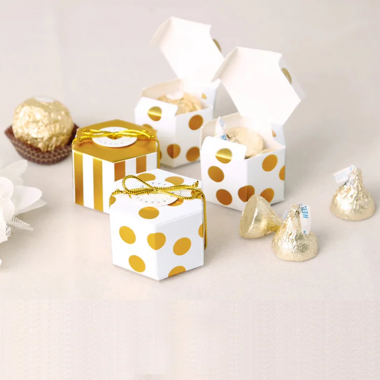 

100pcs/lot Small Hexagonal Candy Paper Boxes Gold Color Gift Chocolate Candy Boxes Wedding Party Favor Candy Paper Boxes