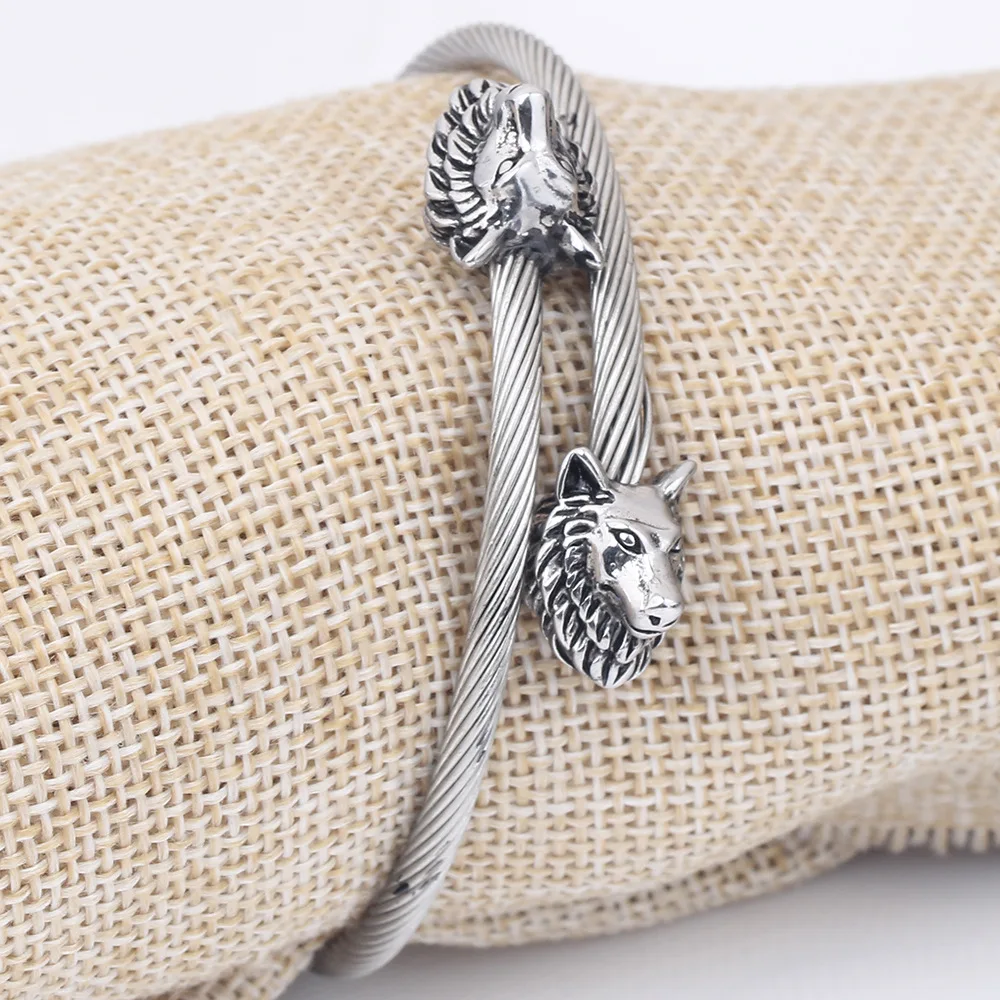 Domineering Teen Wolf Head стальной браслет из нержавеющей стали Pulsera Vikinga индийские ювелирные изделия мужской браслет для женские браслеты
