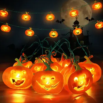

OSALADI 10 LEDs 2.4m Halloween Pumpkin String Lights Pumpkin Funny Faces String Lamps for Home Restaurant Party Decoration