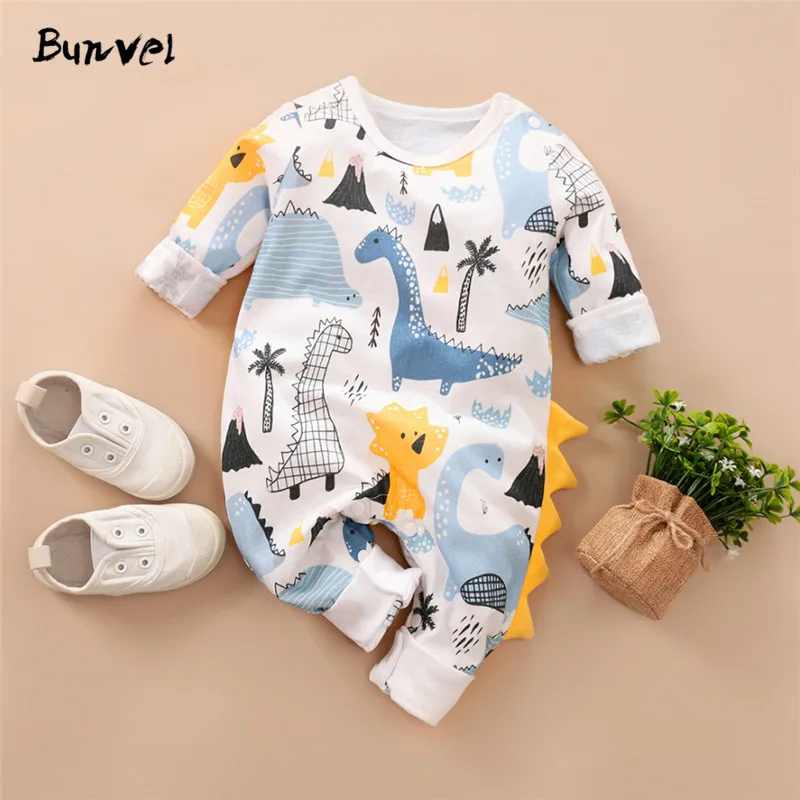 bunvel Boys Rompers Kids Romper Autumn Winter 0-12M Age Infant Dinosaur Printing Toddler Newborn Outfits Baby Boys Clothes 2020