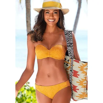 

Fashion Sexy Bikini Women Swimsuit 2020 New Solid bandage tow piece swimwear Beach Brazilian bikini Low waist Bikini Tankini Set