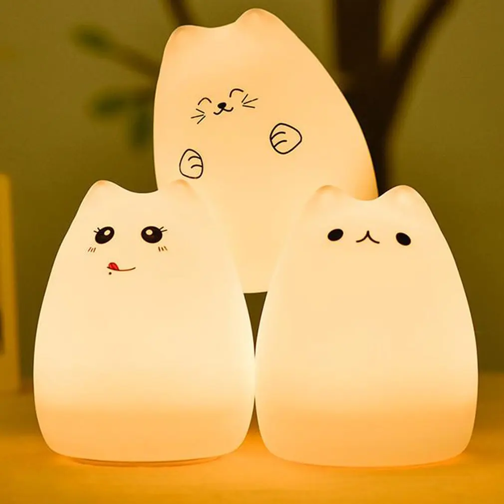 Cutely USB Перезаряжаемый СВЕТОДИОДНЫЙ цветной ночник в виде животного, кота, силиконовый мягкий дышащий мультяшный Детский Светильник