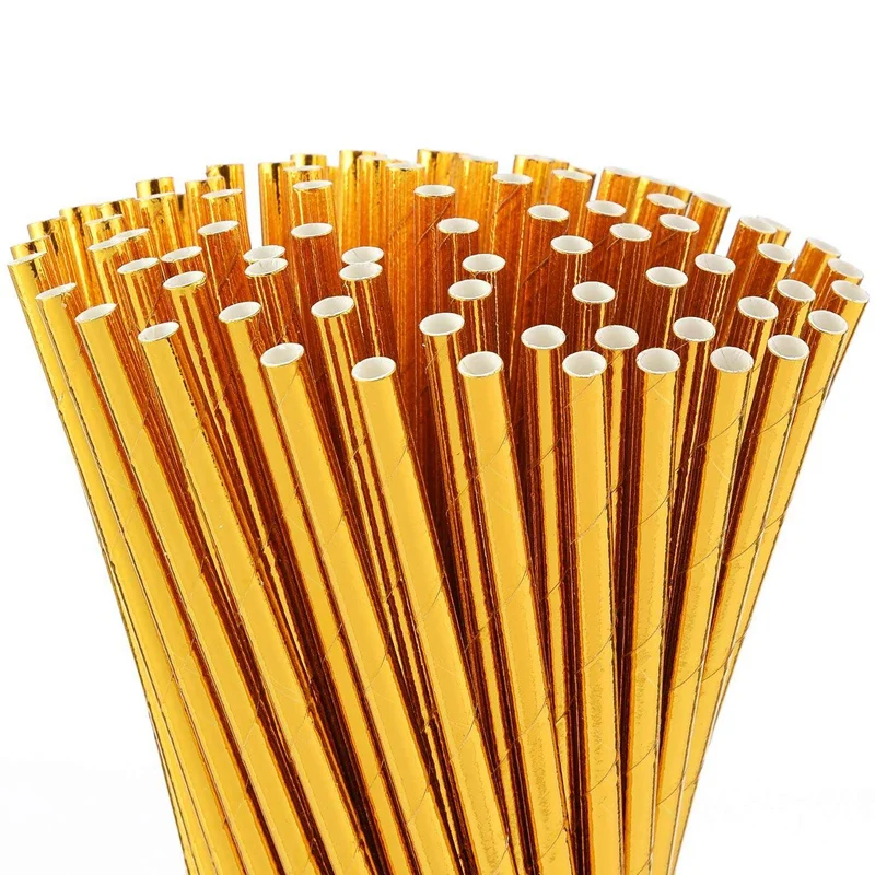 Gold Foil Paper Straws Biodegradable Disposable Party Drinking Straws Pack Of 100 Holiday Celebrations Disposable Straws