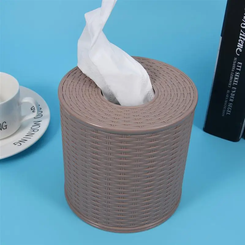 Classical Tissue Box Round Napkin Holder Tissue Paper Storage Containers Box(Brown