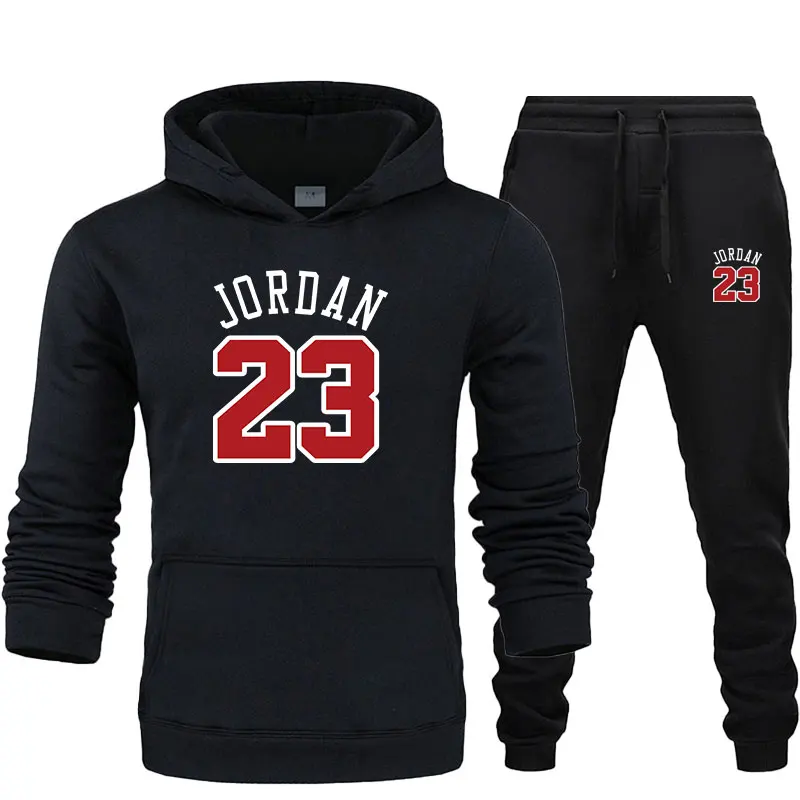 

High-quality men's sportswear Jordan 23 autumn and winter hot sale 2 sets of thick hoodies + sweatpants gym fitness training set