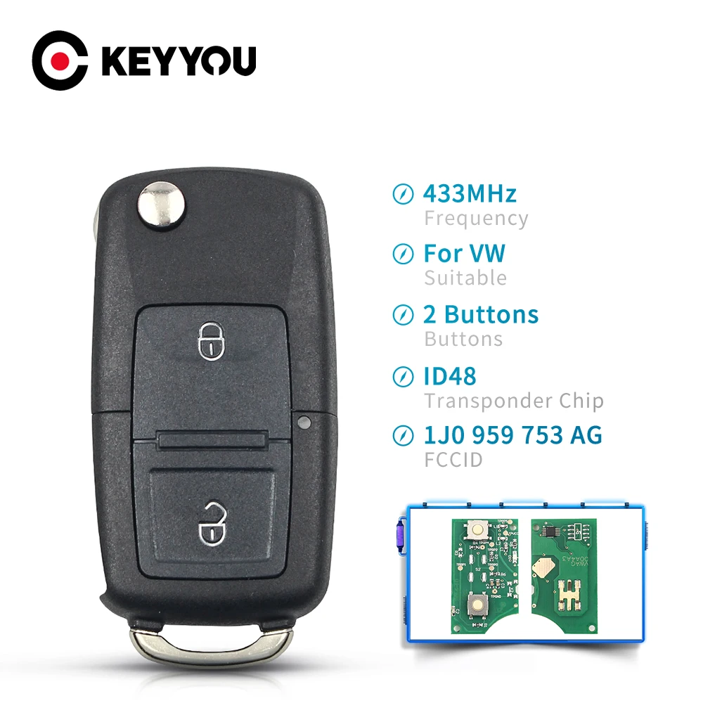 Пульт дистанционного управления KEYYOU с 2 кнопками для VW Beetle Bora Golf Passat транспортер