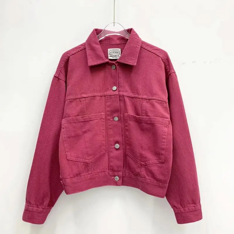 pink jacket Vinatge джинсовая куртка Женская harajuku синяя джинсовая куртка уличная зеленая Женская Куртка розовая ветровка осень - Цвет: pink jacket