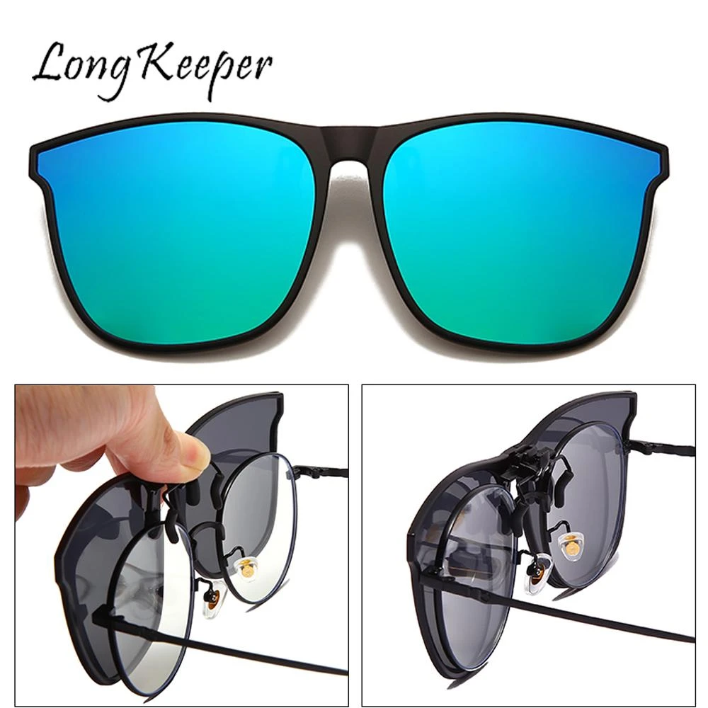 Gafas de sol polarizadas con Clip para hombre, lentes fotocromáticas para Conductor de gafas de visión nocturna, gafas cuadradas antideslumbrantes hombres gafas de sol| - AliExpress