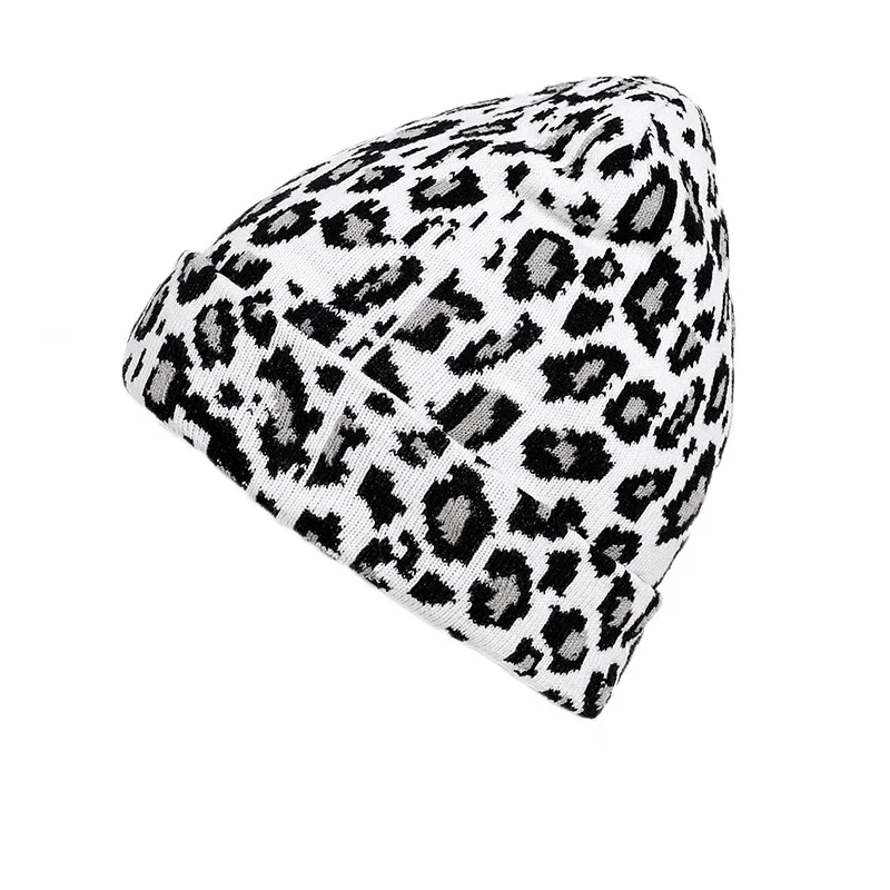 White Black Новая Вязаная шапка осень зима модная леопардовая шерстяная шапка женская и Мужская Уличная утолщенная ветрозащитная теплая шапка TG0138 - Цвет: White Black