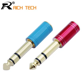 

10PCS Audio Connector Adapter 6.35mm Stereo Male Plug to 3.5mm Stereo Female Jack Gold Plated High quality Blue&Red in 1 pair