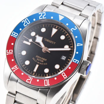 

Corgeut 41MM Mens sport Sapphire Glass blue red bezel White Gold Dial PVD Automatic Mechanical auto date watch часы мужские